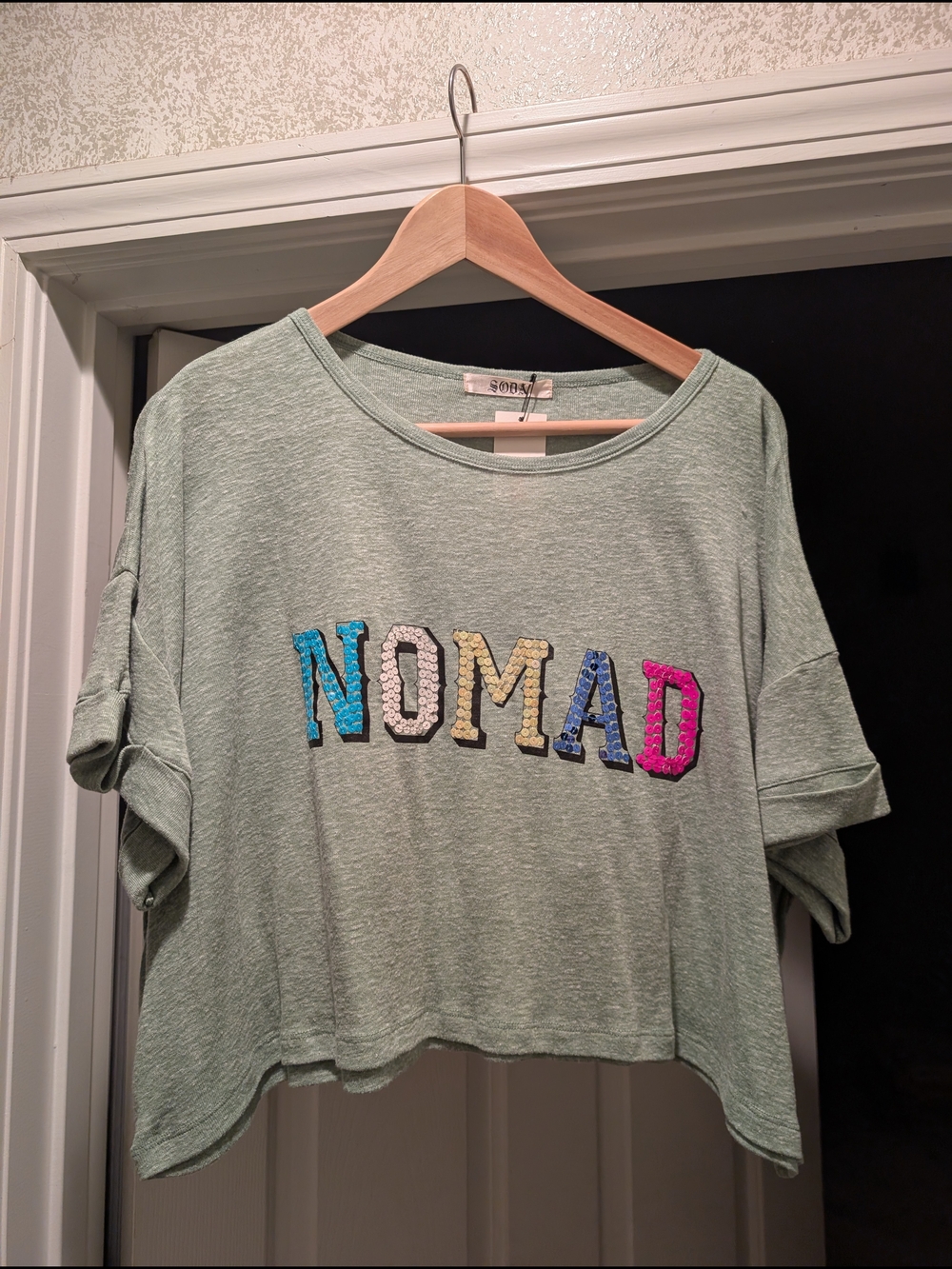 Soda Mint Green 'NOMAD' Sequin Patch Crop Top